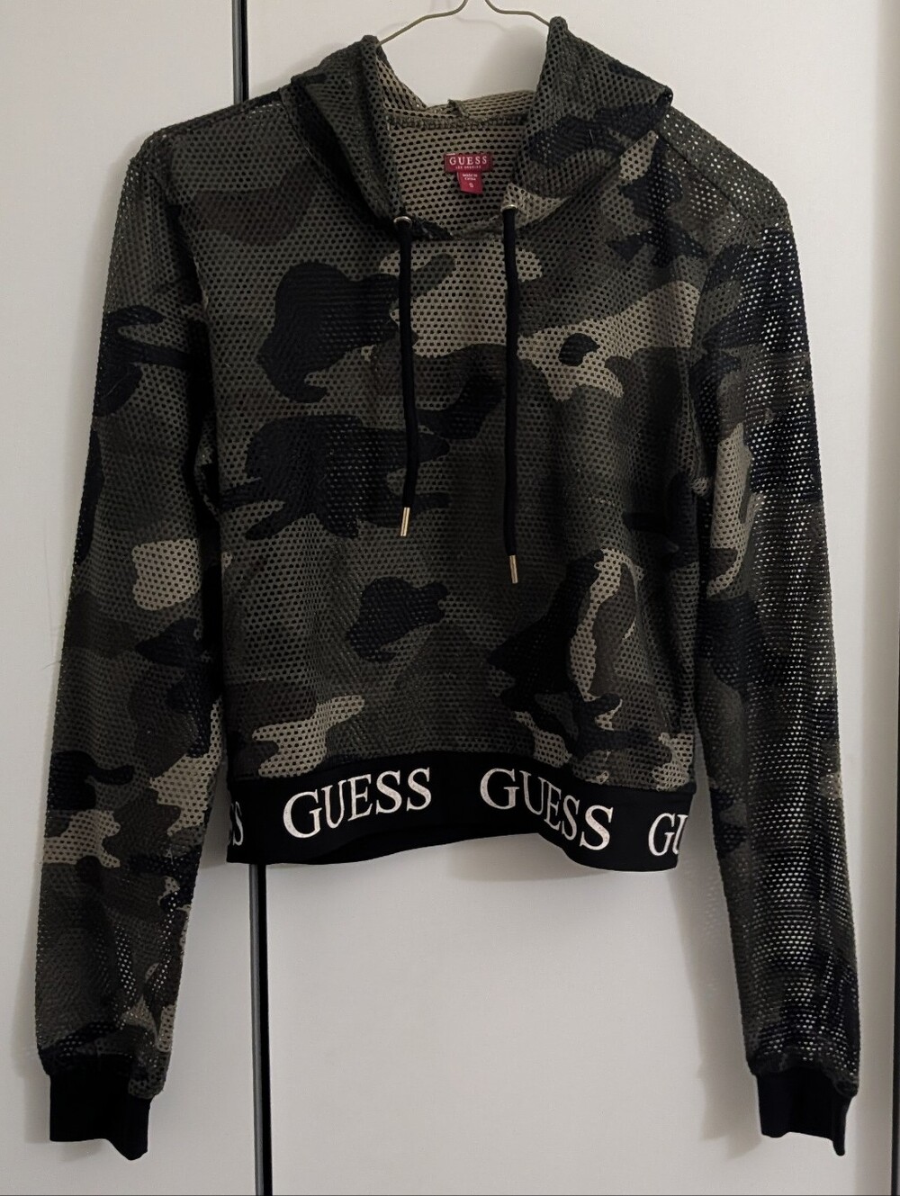 Guess Camo Mesh? Hooded Cropped Top Size Small Perfect Condition